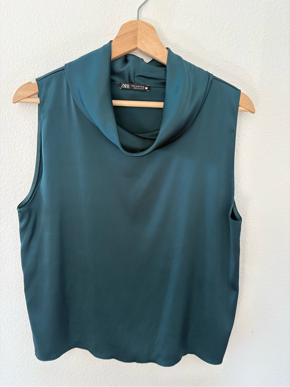 Zara Teal Sleeveless Satin Cowl Neck Top